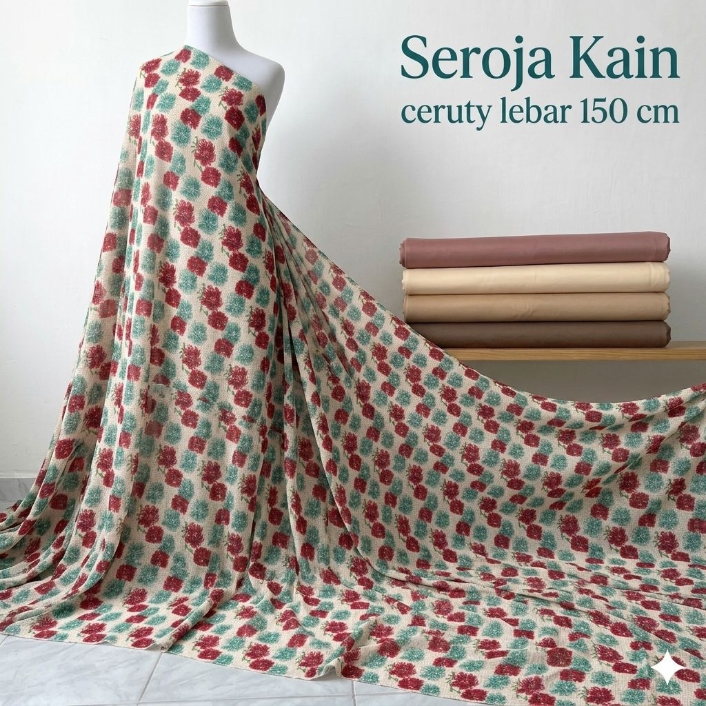 Kain Sifon Ceruty Motif Bunga - Lebar 150cm Spt