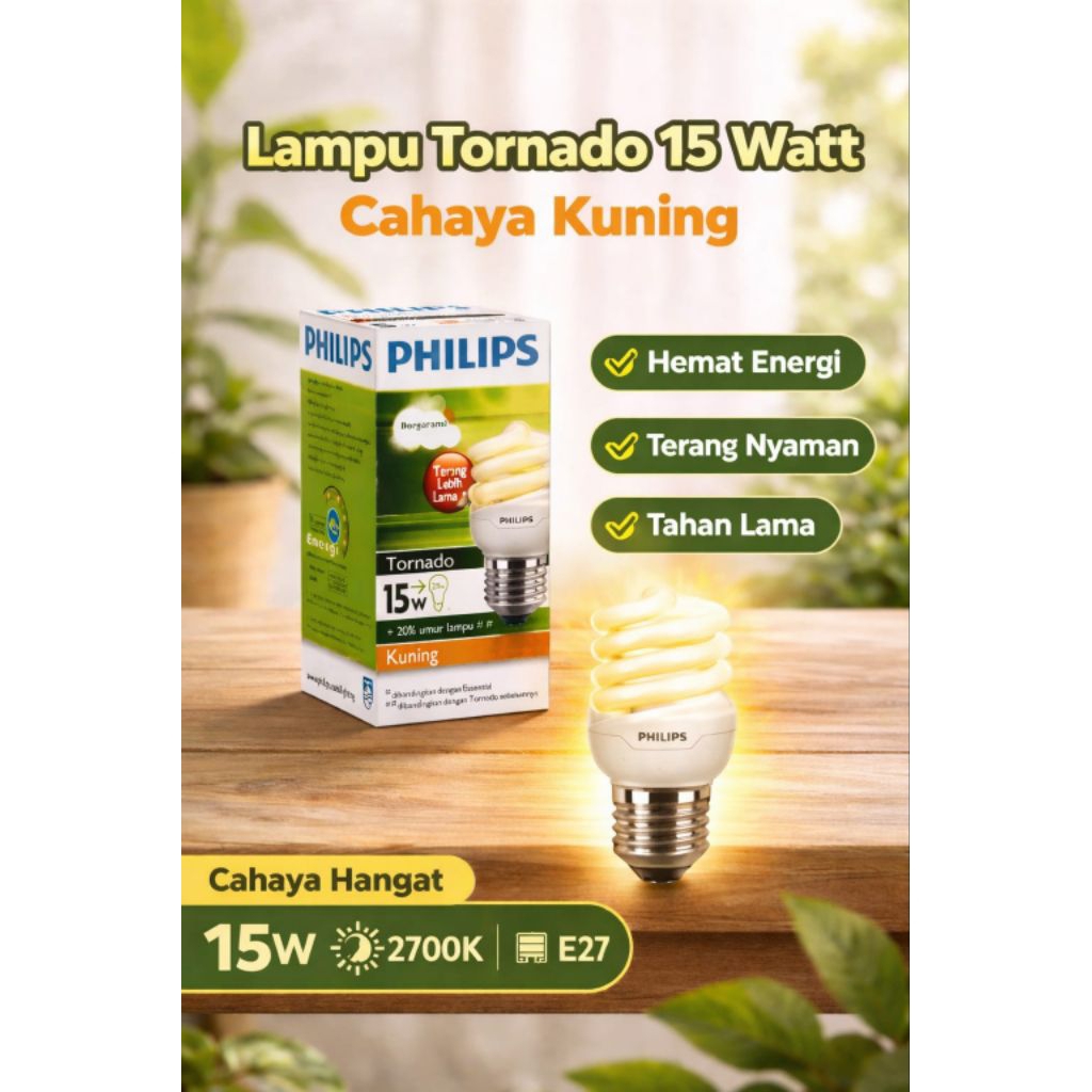 Lampu Philips T0rn4do 15 Watt | Spiral | Cahaya Kuning E27