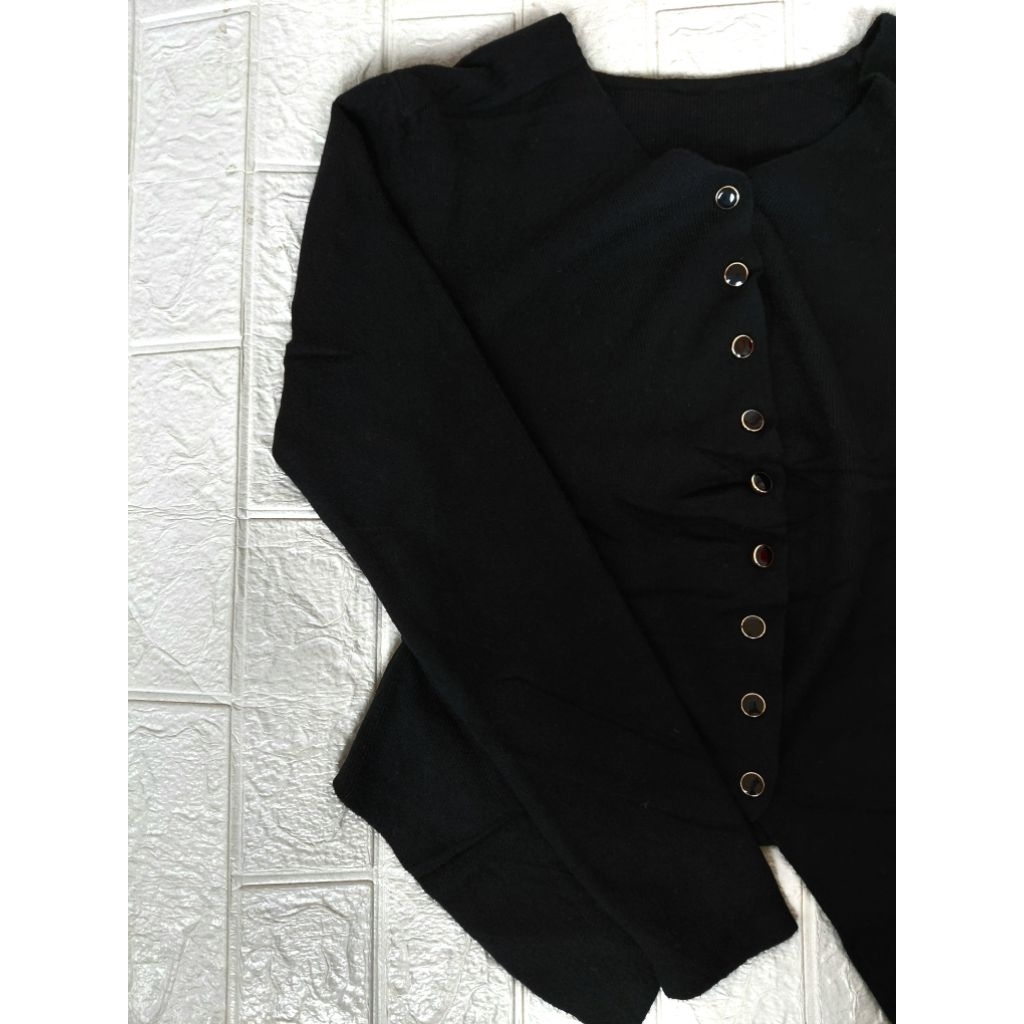 CARDIGAN RAJUT BKK - Premium - Hitam Kancing Depan