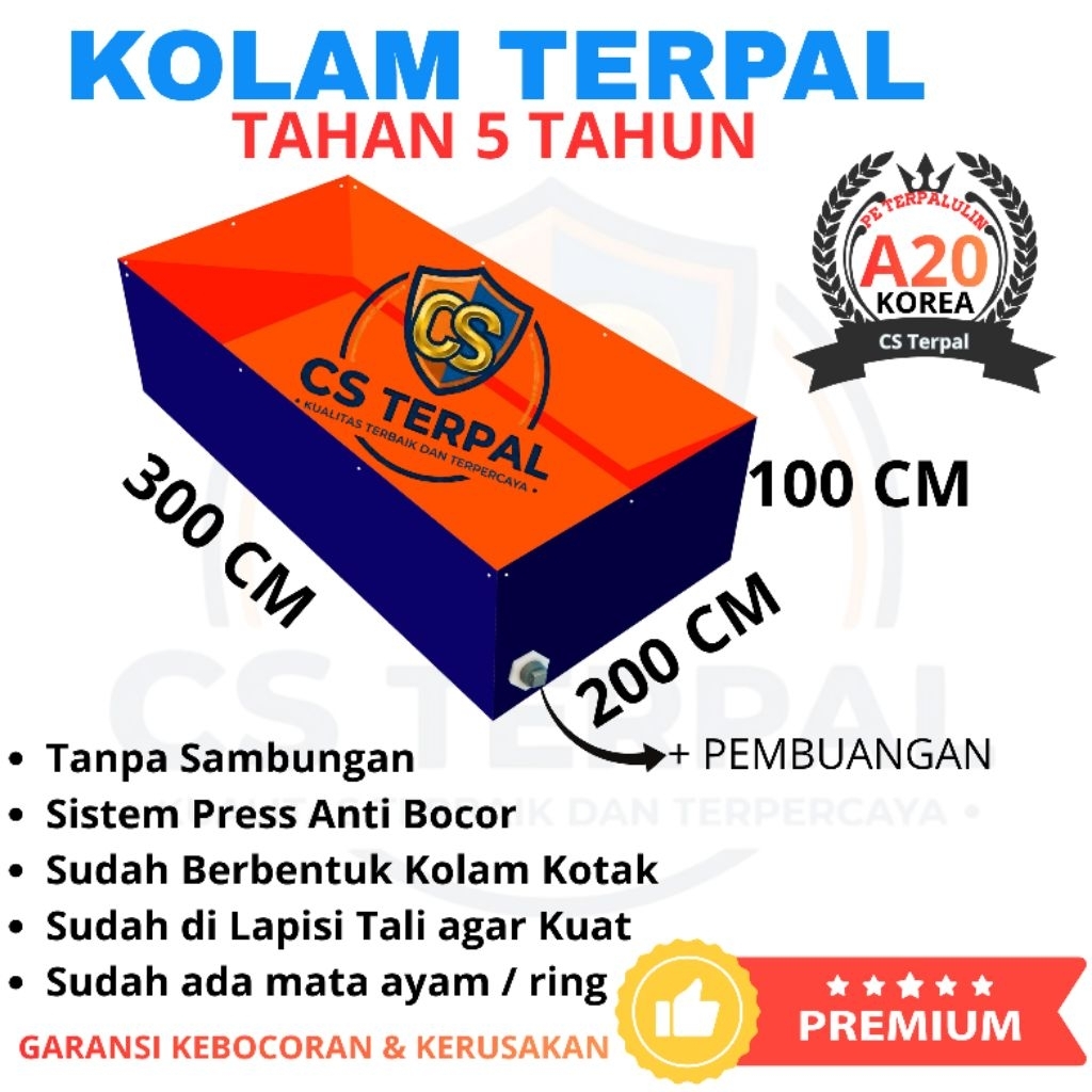 Kolam Terpal Ikan Kotak 300x200x100 - 200x300x100 - 3x2x1 - 2x3x1 Terpal Kolam Untuk Budidaya Ikan L