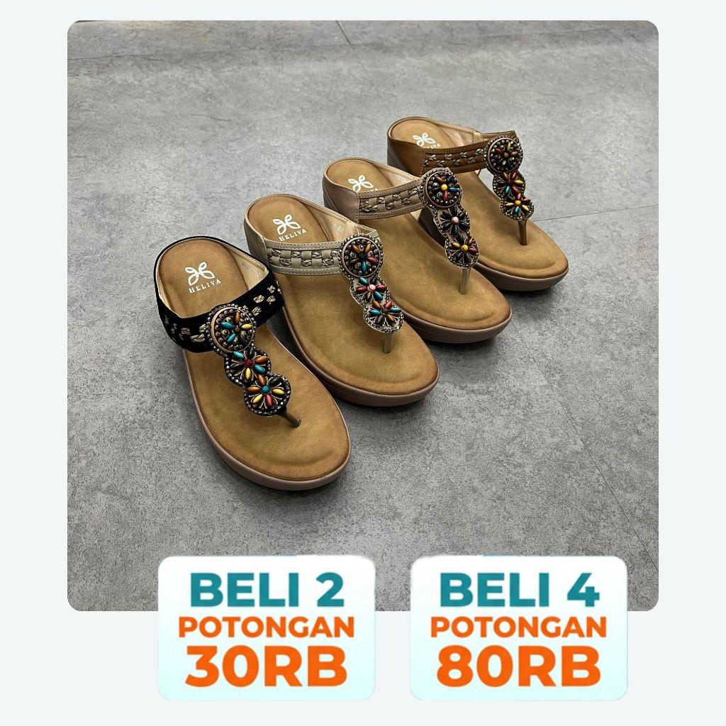 PROMO SEPATU Sandal Wedges Wanita Sol 6cm Nyaman Empuk Anti Slip Casual Aksen Etnik Manik Daily Styl