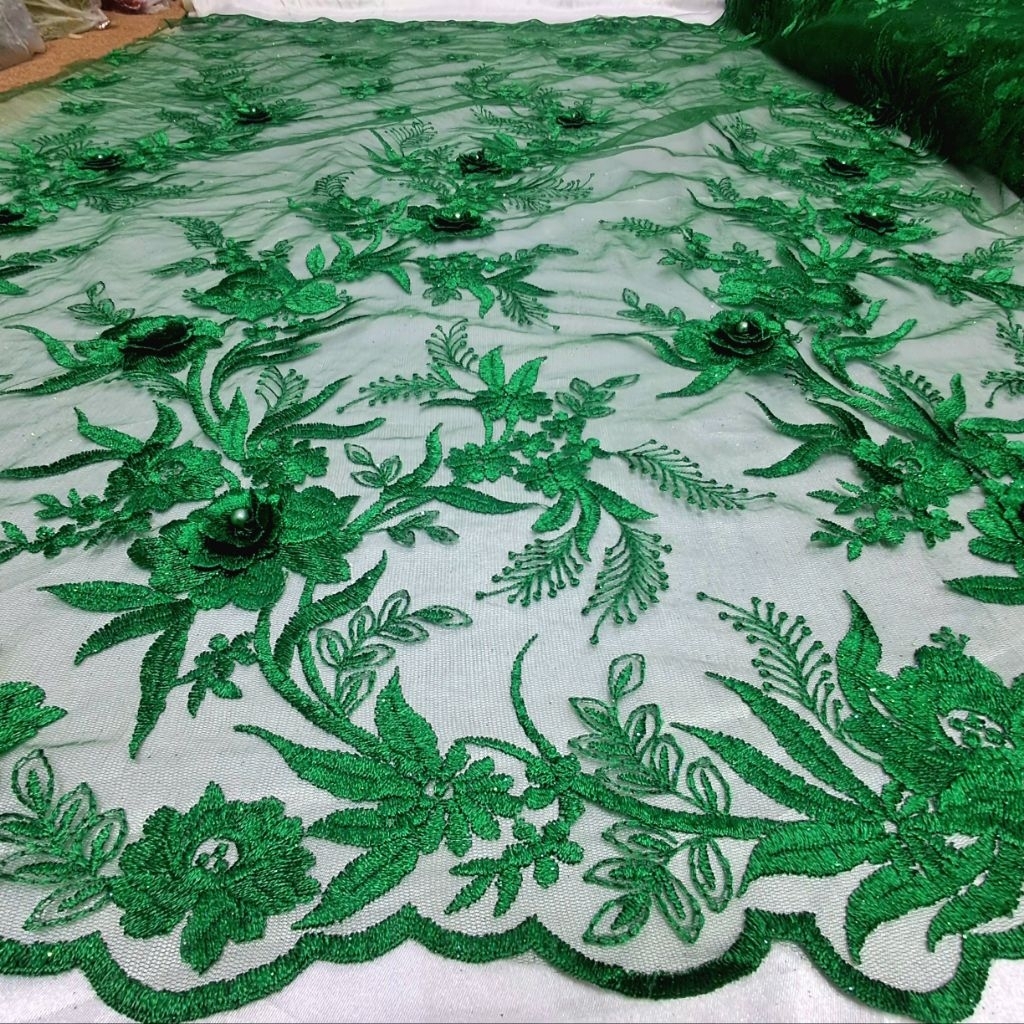 Kain Tile Bordir Bunga 3D Korea Premium Motif Timbul Dan Elegant / Bahan Tulle Halus Dan Adem Cocok 