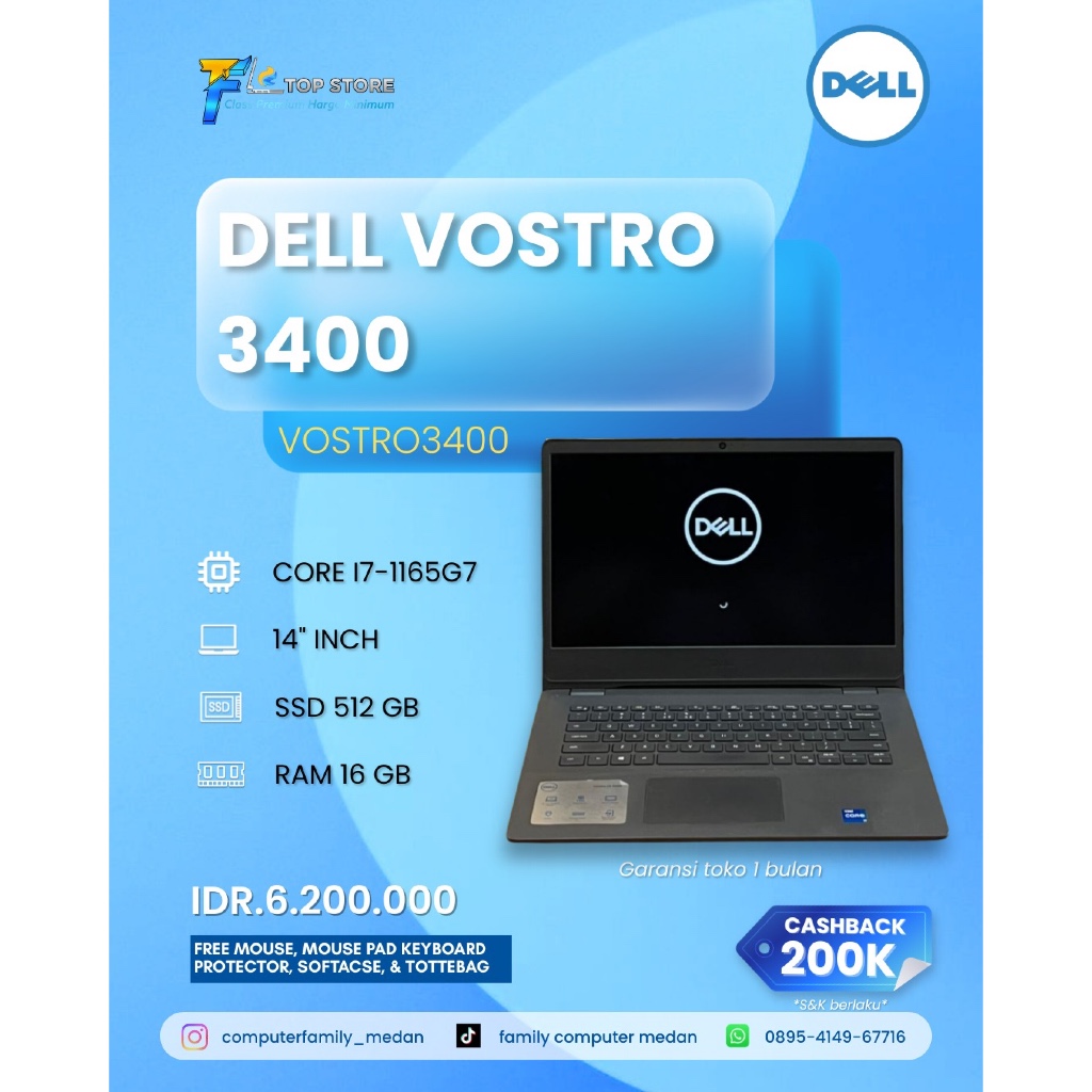 LAPTOP DELL VOSTRO CORE I7 GEN 1165G7 RAM 16GB SSD 512GB