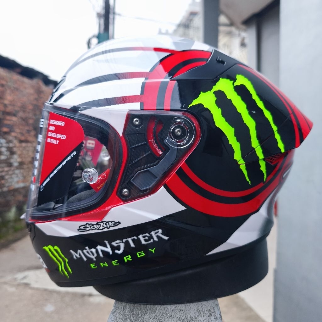 Helm KYT TT course repaint motif Bezechi White red Fullface Motorcycle
