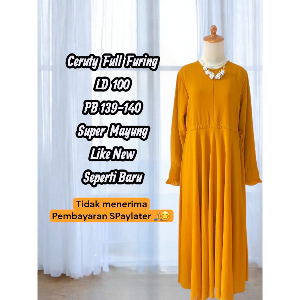 PL Pribadi Gamis Ceruty Ceruti LD 100 Warna Mustard Super Mayung Like New Seperti Baru
