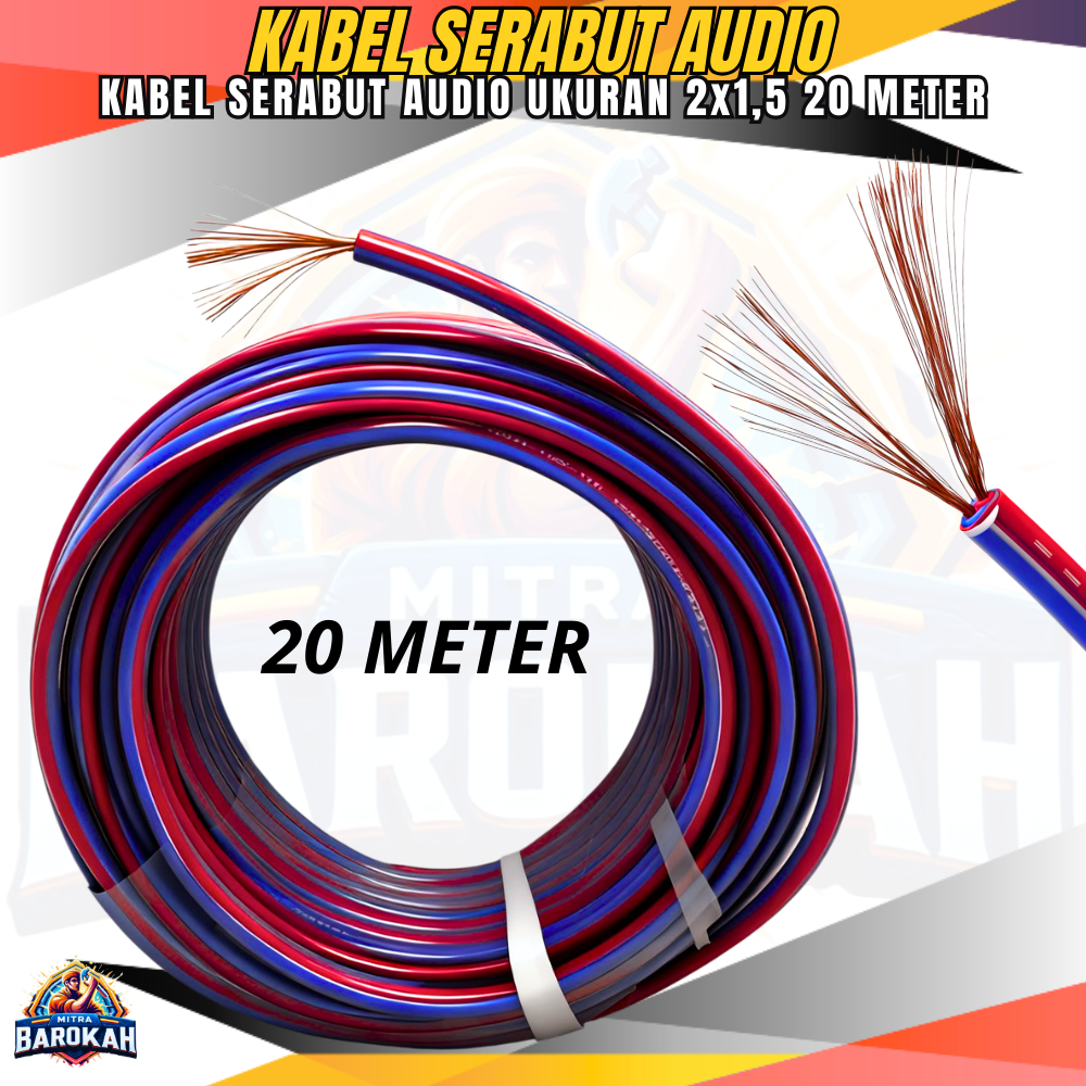 Kabel Audio Serabut 2x1,5 Warna Merah Biru 10 METER / Kabel Serabut Fleksibel Lentur 2x1,5 Panjang 1