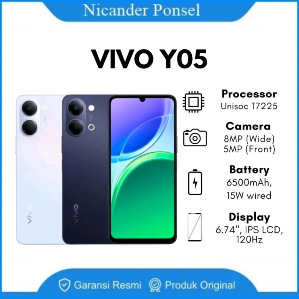 VIVO Y05 RAM 4/64 4/128  UNIT BARU SEGEL DUS UTUH GARANSI RESMI 12BULAN