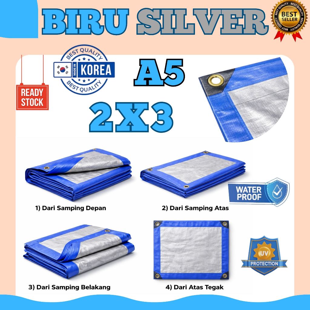 Terpal Korea A5 Korea Ukuran 2x3 meter Warna biru silver Buat Penutup Barang