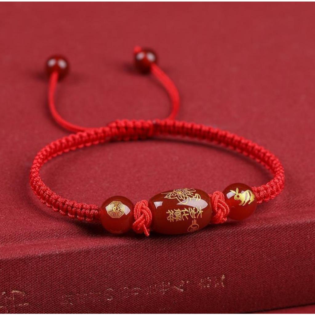 Gelang 12 Shio Zodiak Cina Manik Merah – Gelang Hoki Keberuntungan, Tali Merah Feng Shui, Aksesoris 