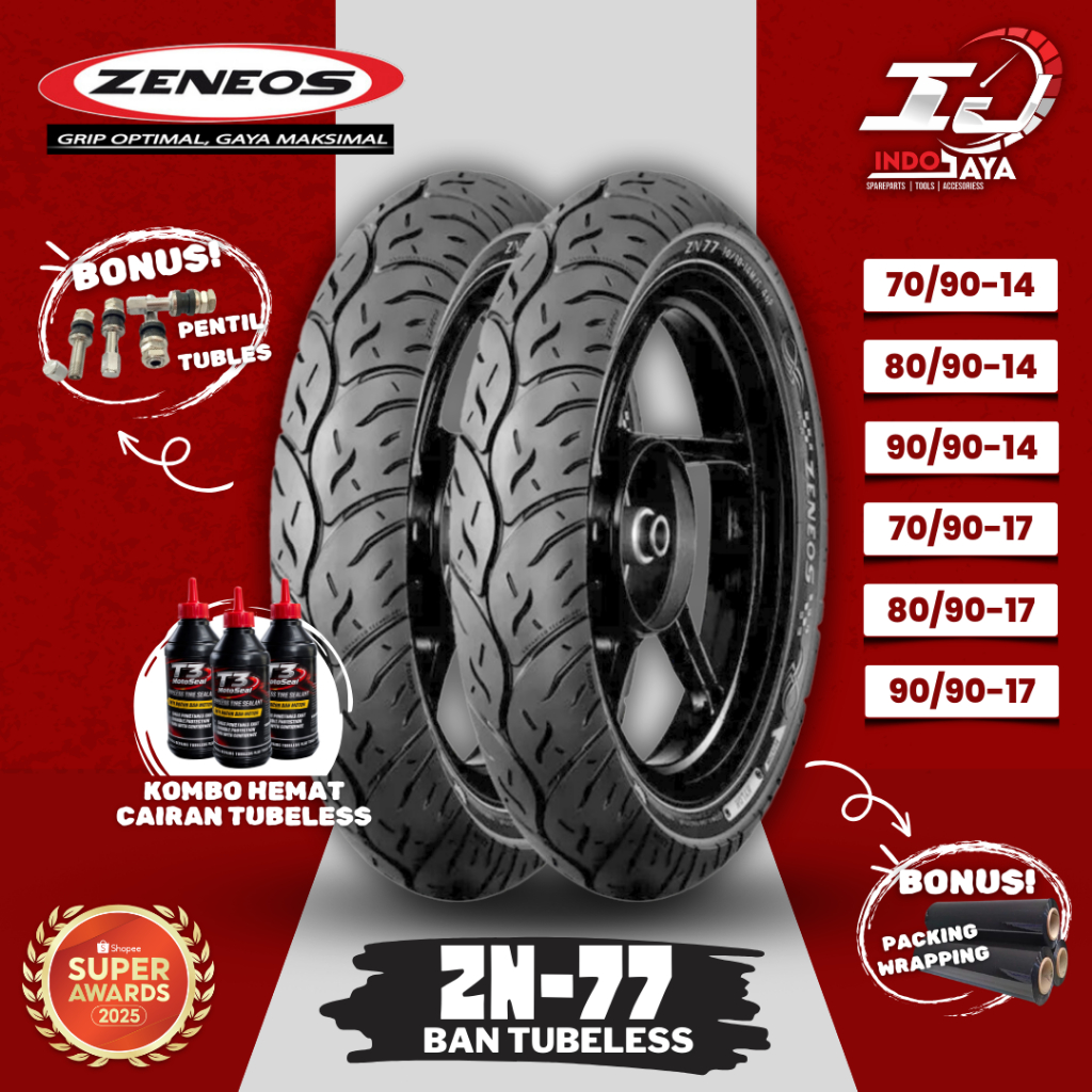[READY COD] BAN LUAR TUBELESS ZENEOS ZN77 (70/90-14 - 80/90-14 - 90/90-14 - 70/90-17 - 80/90-17 - 90
