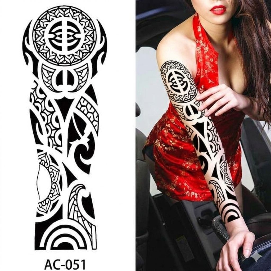 Tato Temporer Tattoo Tatto Temporary Tahan Air Sementara Seri AC-051 Motif Maori Tribal Polynesian S