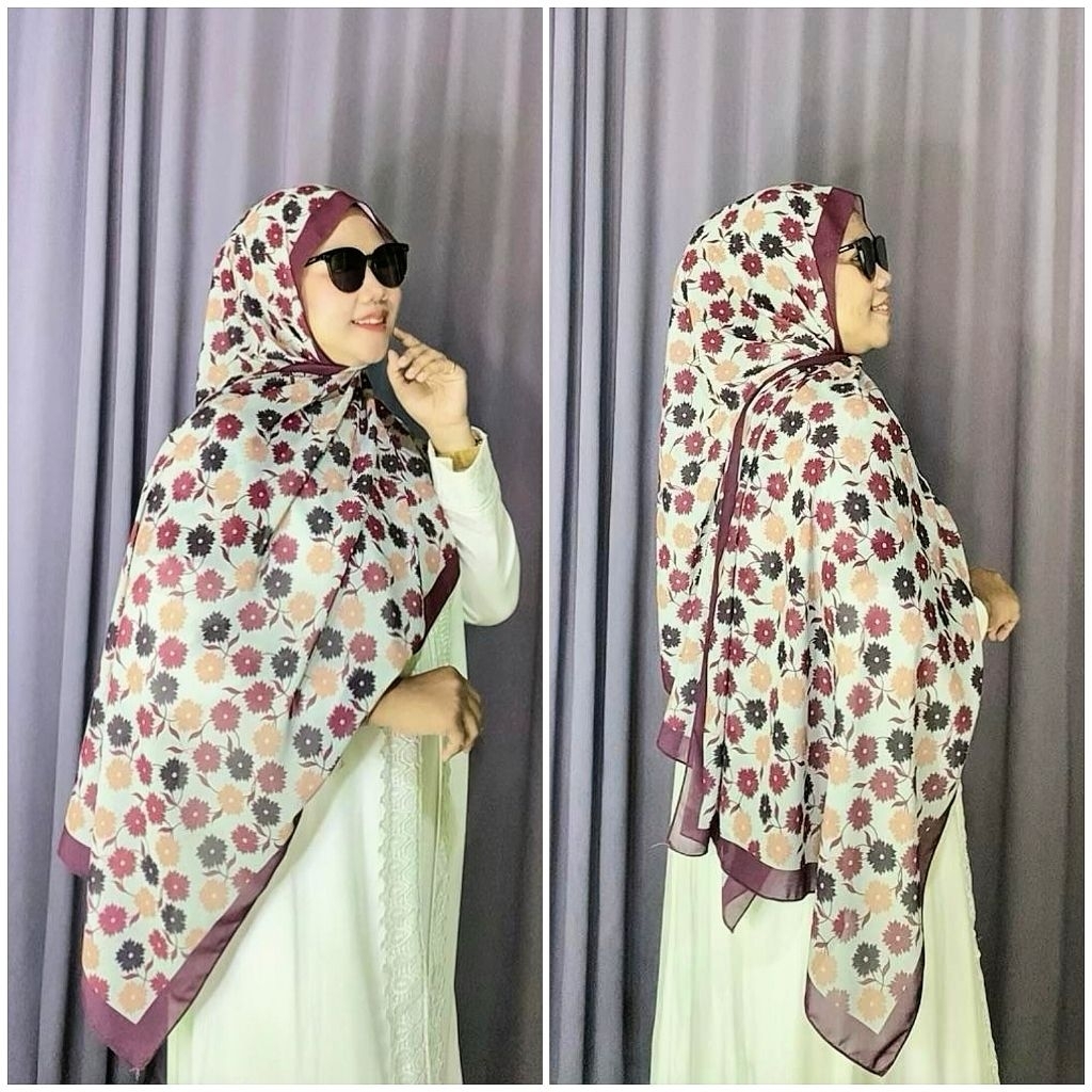 KERUDUNG PASHMINA MOTIF CERUTY BABYDOLL HIJAB BUNGA MAROON KUNING KODE KP05