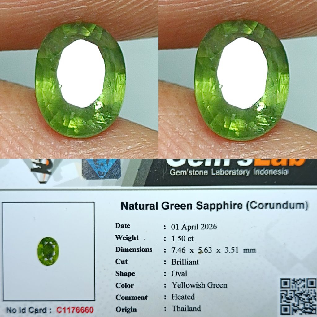 NATURAL GREEN SAPPHIRE ORIGIN THAILAND OVAL CUTTING MEMO GLI LAB