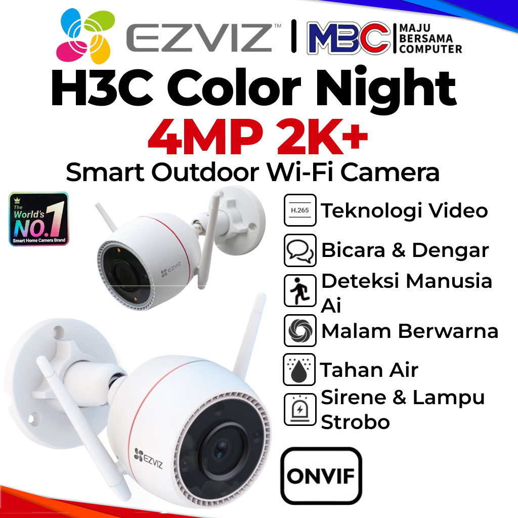 Ezviz H3C 2K+ 4mp Color Night Sirine Strobo Alarm Outdoor - C3W Pro Wifi Wireless Camera CCTV Smart 