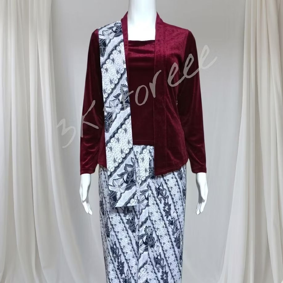 SET KEBAYA KUTUBARU BLUDRU KEBAYA BLUDRU POLOS KUTUBARU POLOS KEBAYA PESTA WISUDA KEBAYA BURGUNDY