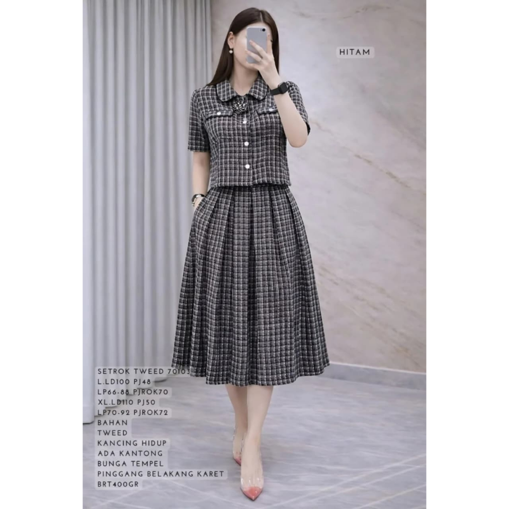 SET ROK WANITA DEWASA 70103 BAHAN TWEED TERSEDIA UKURAN STANDAR DAN JUMBO