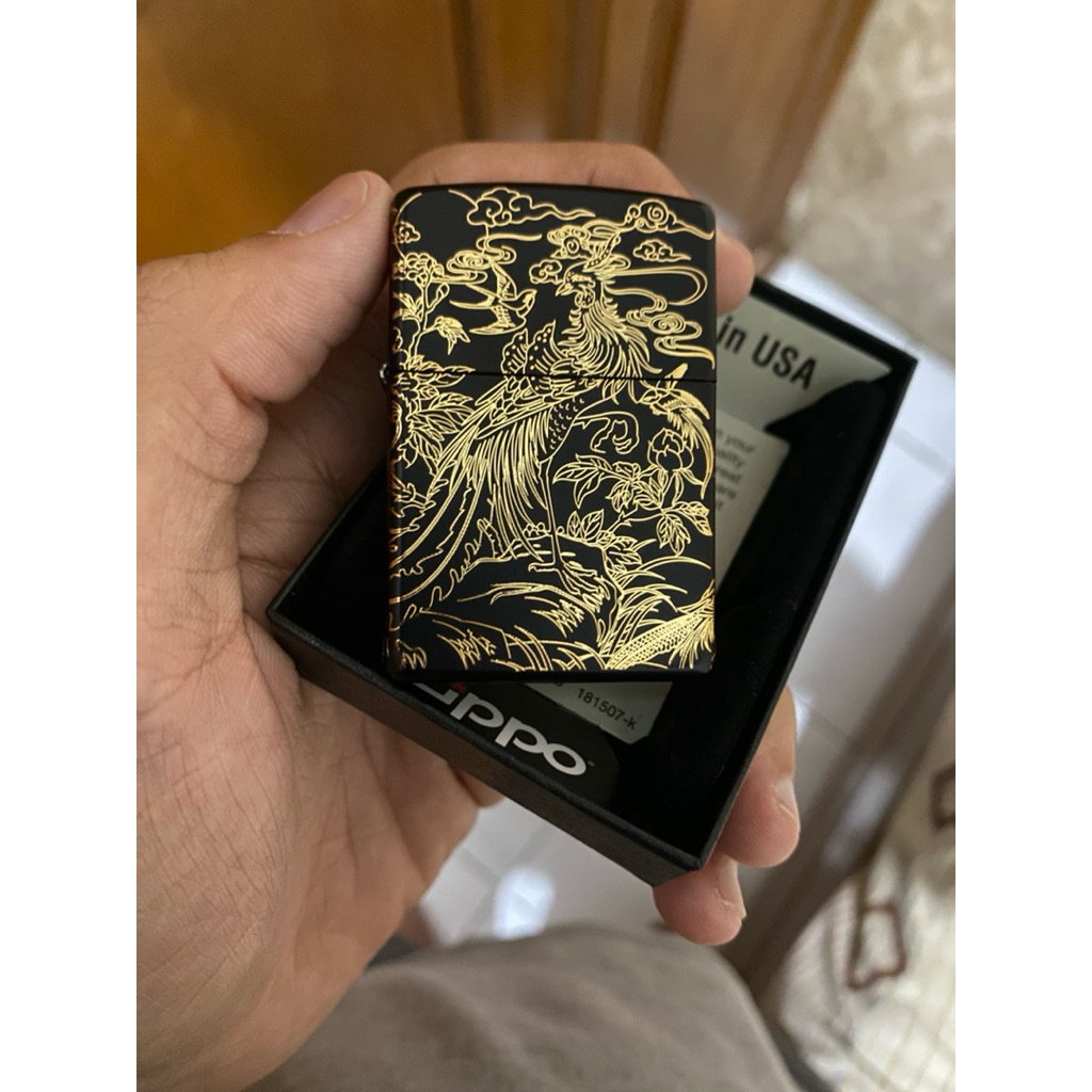 Zippo limited edition phoenix and flower gold plated black design