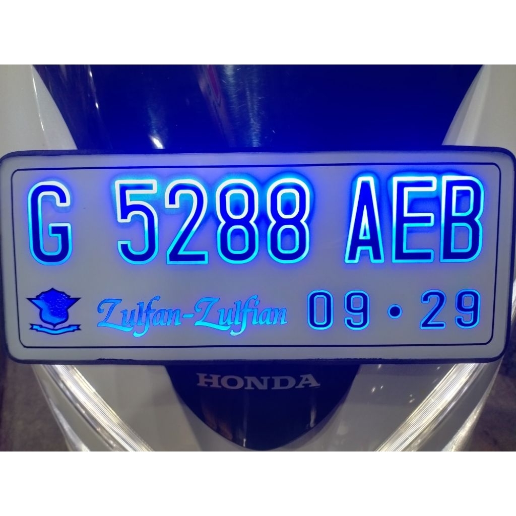 Plat Nomor Motor LED Custom Nama Akrilik | Plat Nomor Nyala Lampu | Plat Motor Unik Estetik Waterpro