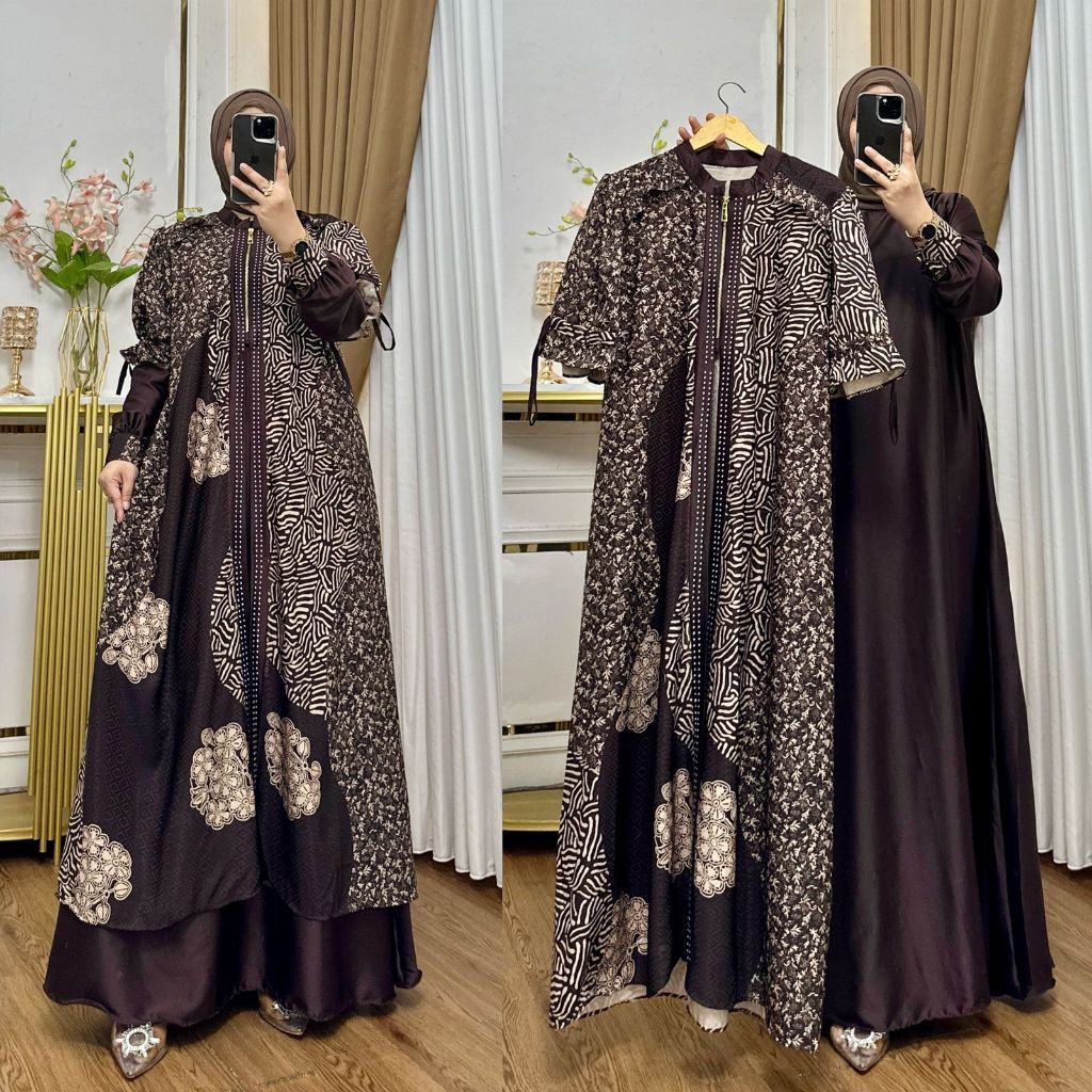 Gamis Carla Rompi Lepas Motif Batik Mewah Elegan Dress Muslim Wanita Bahan Biba Motif Premium