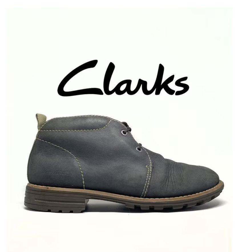 Size 41 | CLARKS Desert Sepatu Boots Kulit Kerja Harian Biru Navy Pria