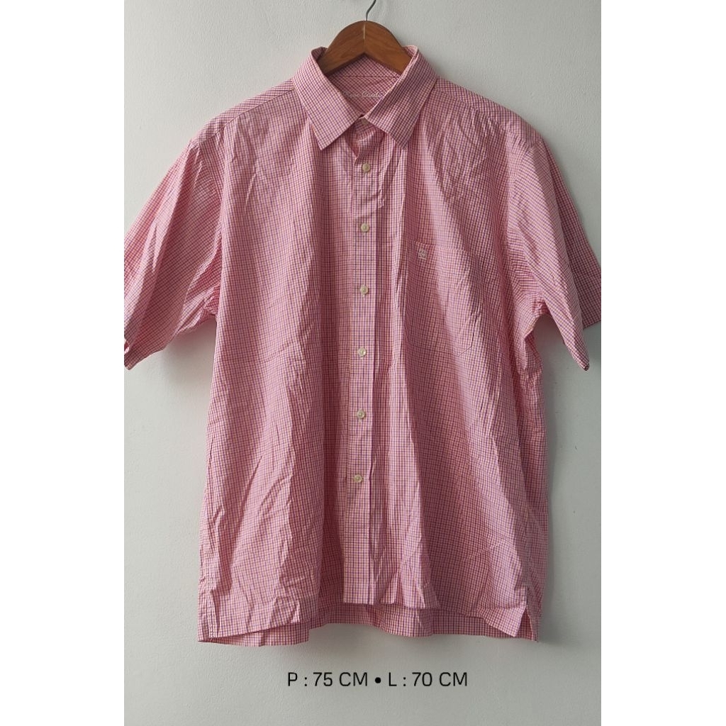 kemeja shirt pierre cardin size XL jumbo besar preloved kotak plaid kantoran formal warna merah muda