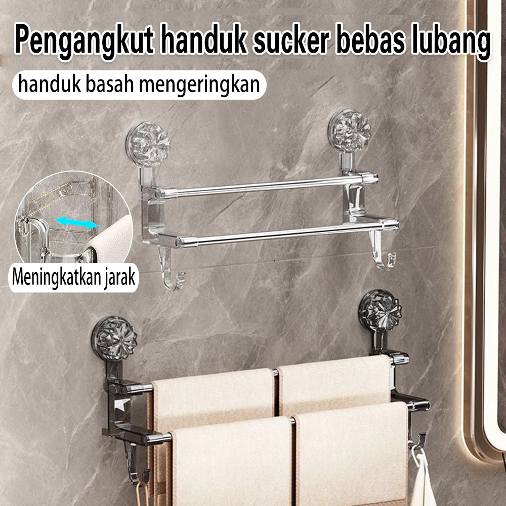 (BOW) Rak Gantung Handuk Double Bar Tempel Serbaguna | Gantungan Handuk & Alat Dapur