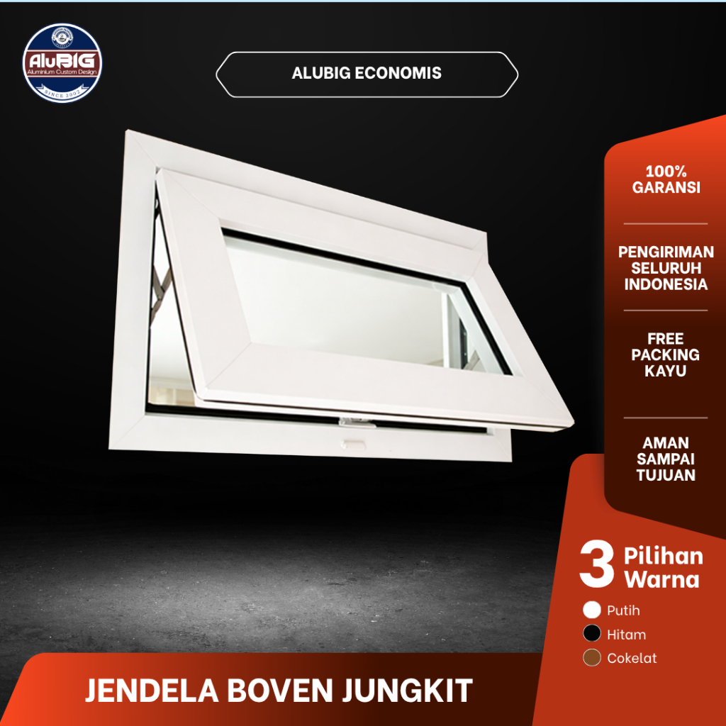 Jendela Boven Aluminium Kaca Jungkit (TxP) 50x50,50x60,50x70,50x80,50x90,50x100,50x110,50x120 Cm