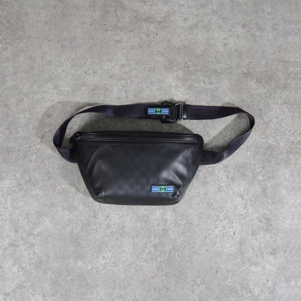 GC GG Monogram Pa"tch Rub"ber Logo Bumbag / Waist Bag / Belt Bag in Black