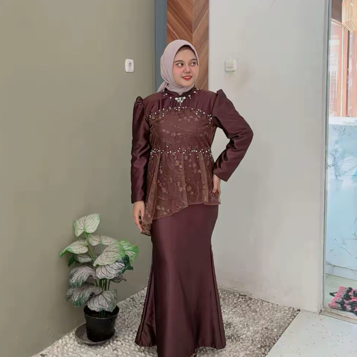 Jelita Dress Kondangan 2026 Bridesmaid Duyung Slimfit Satin Brokat Payet Mutiara Dress Jumbo By Azzu