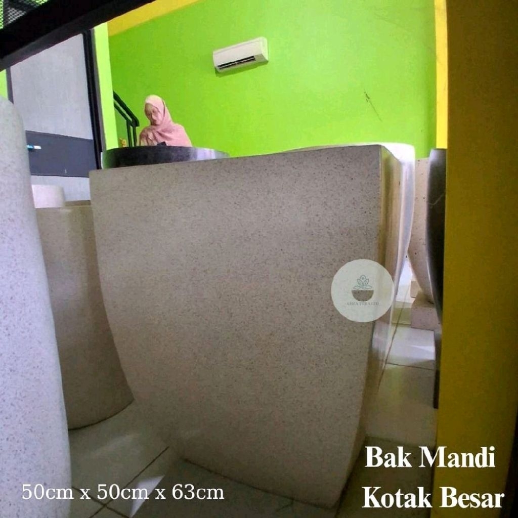 Bak mandi terasso Kotak besar | Standing Handmade Batu Asli