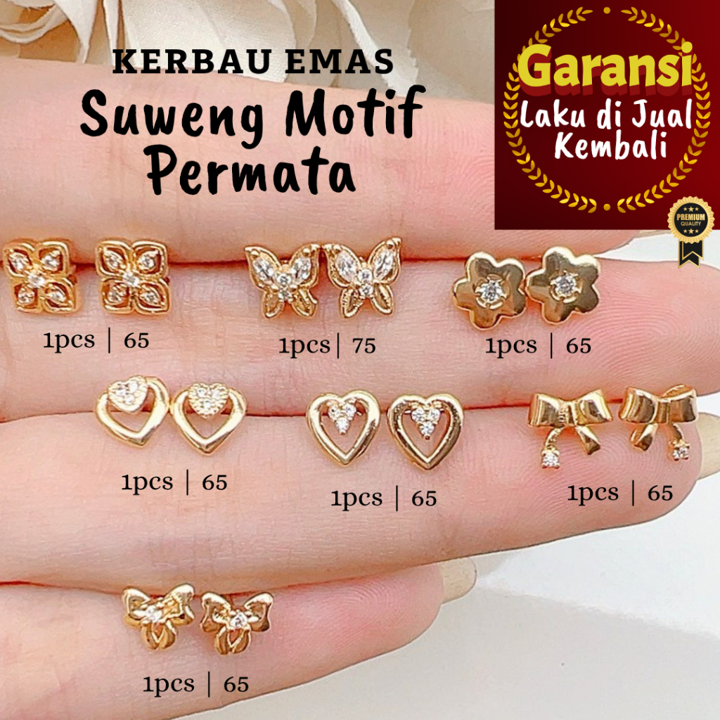 EL Suweng Motif Permata Warna 18K Kerbau Emas