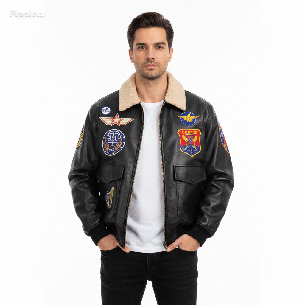 Jaket Bomber Kulit Sintetis Bordir Air Force | Jaket Army Pria Keren