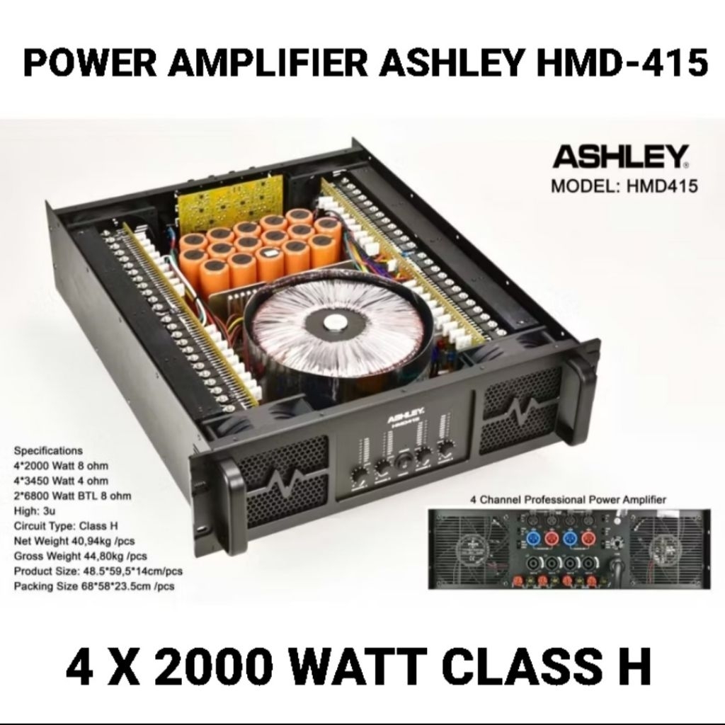 ASHLEY Power Amplifier HMD415 Class H 4 X 2000 Watt 4 Channel