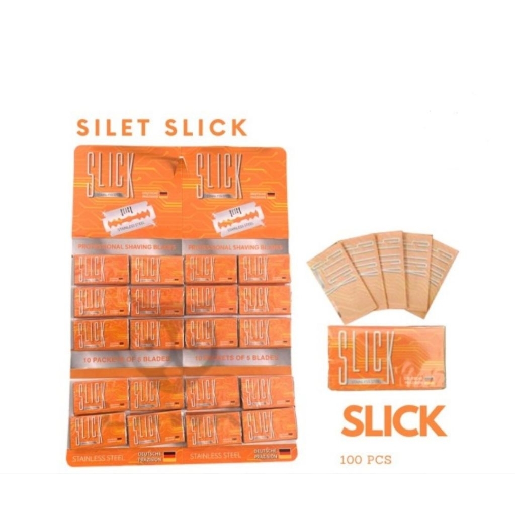 Silet Alat Cukur Rambut Stainless Steel - Slick 100 Pcs Papan, Teknologi Jerman Tahan Lama