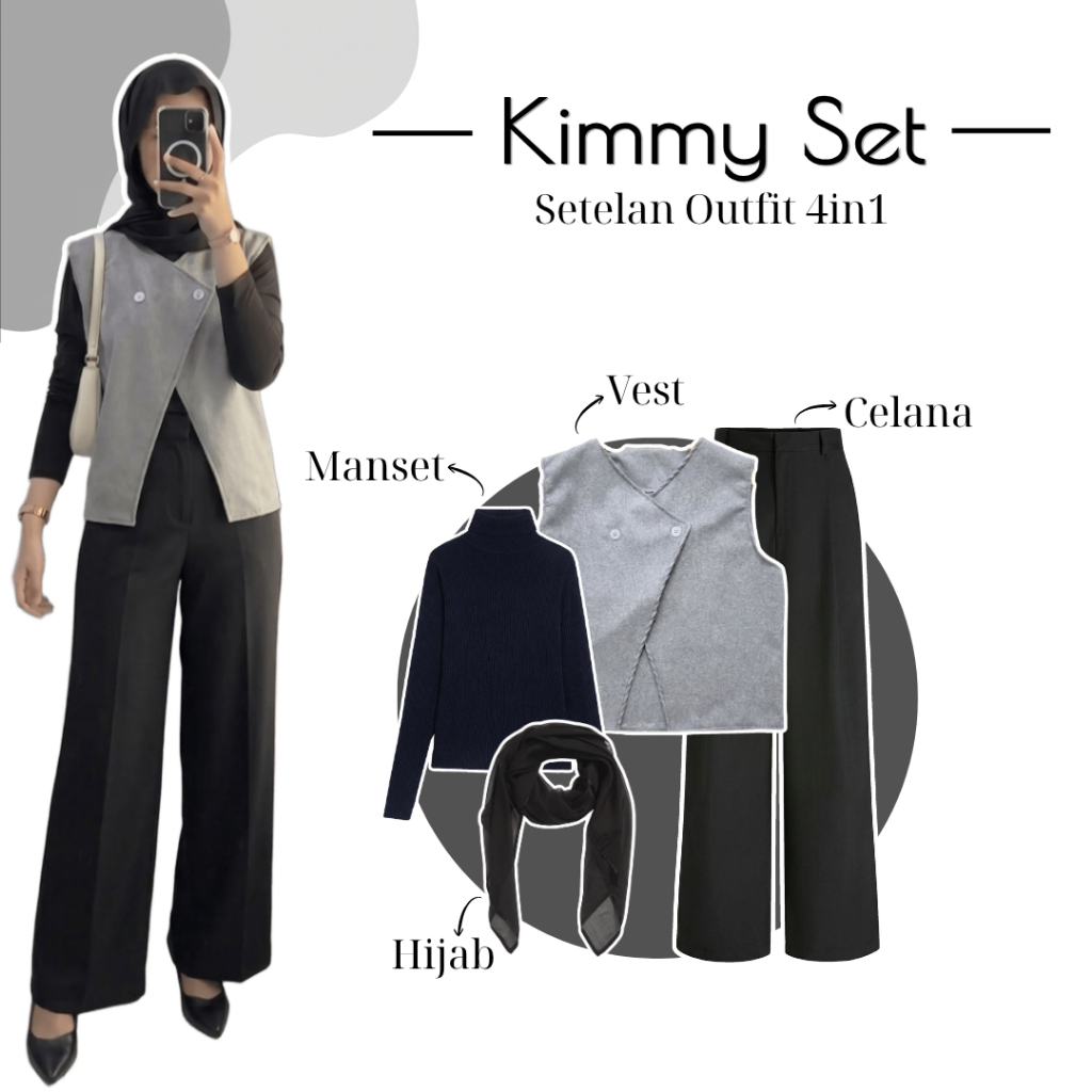 One Set Wanita Remaja | Vest, Manset Inner, Celana, Hijab | Outfit Hijab Casual, OOTD Wanita