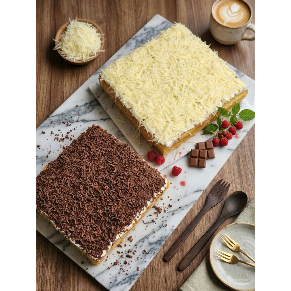 Cake Potong Topping Coklat Keju / Bolu Potong Vanila