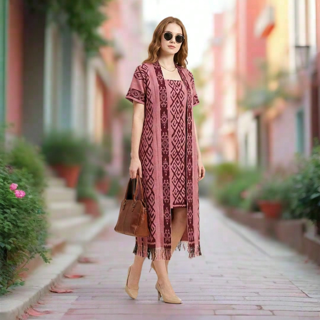 DRESS TENUN WANITA WARNA PINK