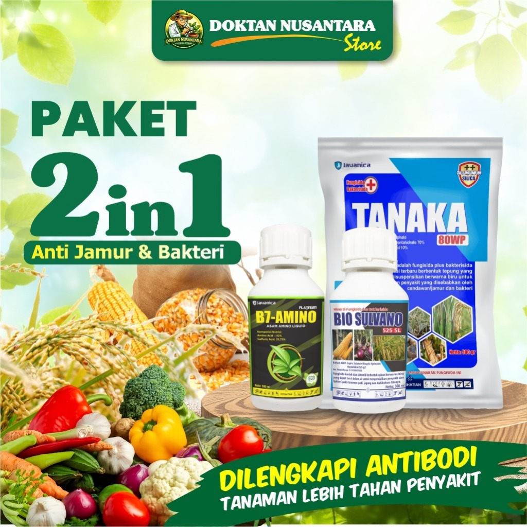 TANAKA 80 WP_BIO SULVANO_B7 AMINO_Paket 2in1, Fungisida dan Bakterisida Serbuk Cair Asam Amino Anti 