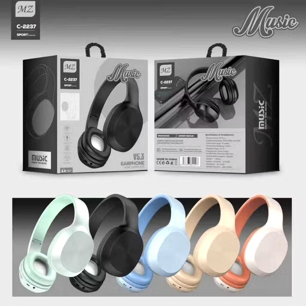 Headphone C-2237 Wireless Bluetooth Gaming Earphone Sport Over Ear Headset Bando Bass Earphone