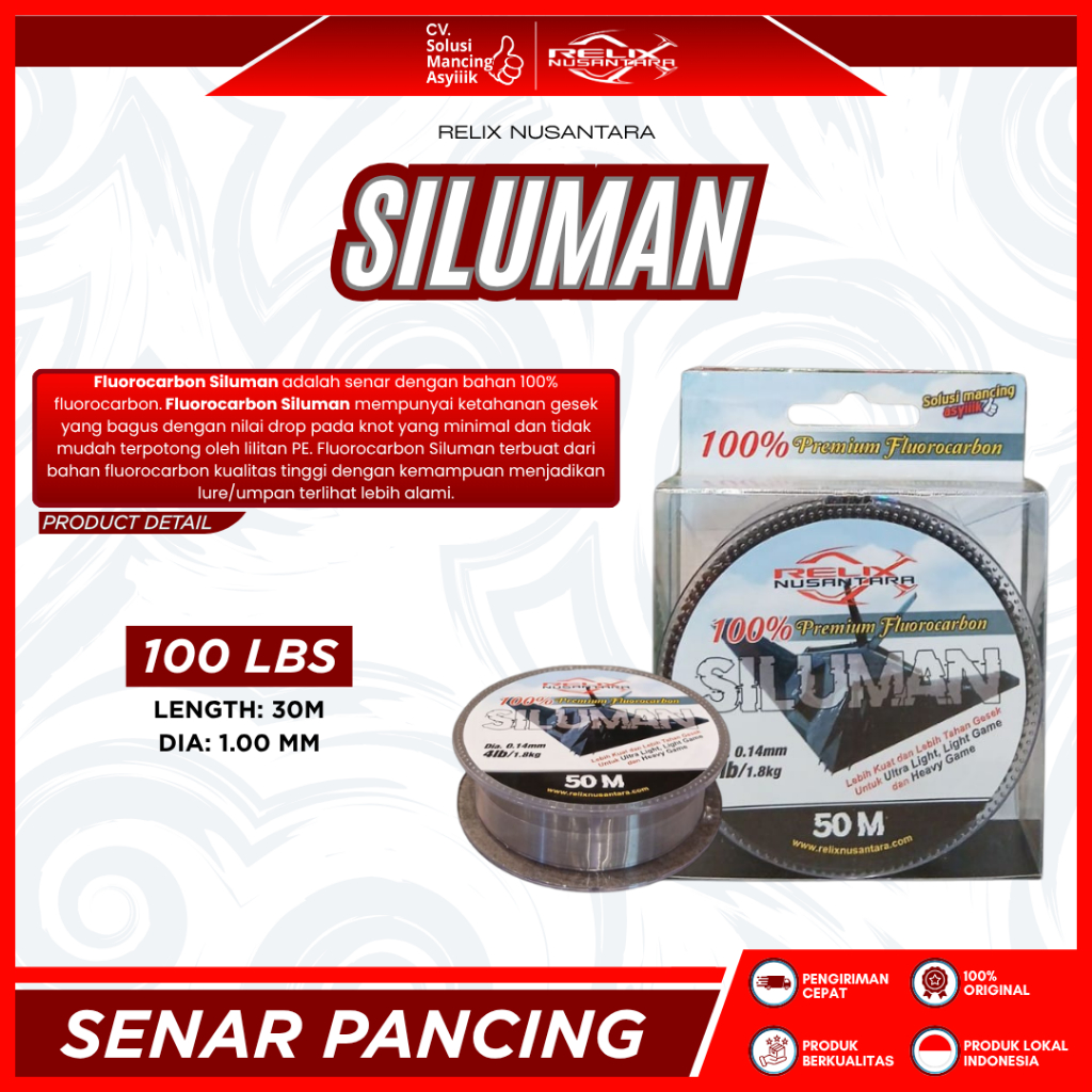 SENAR LEADER RELIX NUSANTARA SILUMAN 30 METER | 100 LB | 100% FLUOROCARBON