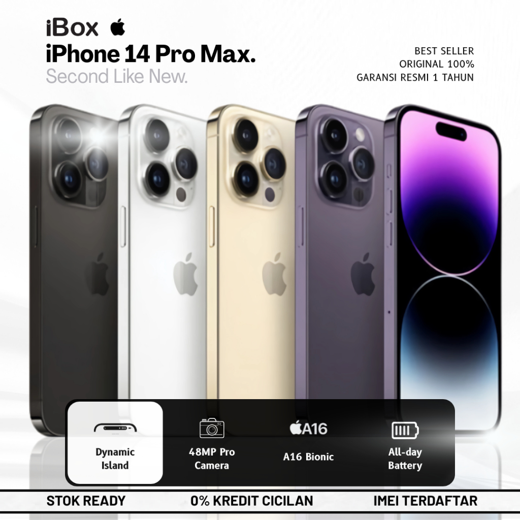 iPhone 14 Pro Max 128/256GB Like New – Original iBox, IMEI Terdaftar, Fullset, Garansi 12 Bulan, Har