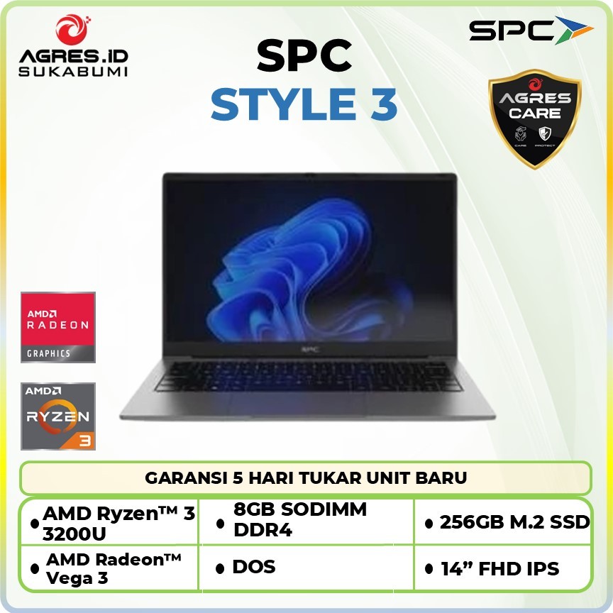 LAPTOP SPC STYLE 3 RYZEN 3 3200 - 8GB 256GB 14.0FHD IPS {DOS}