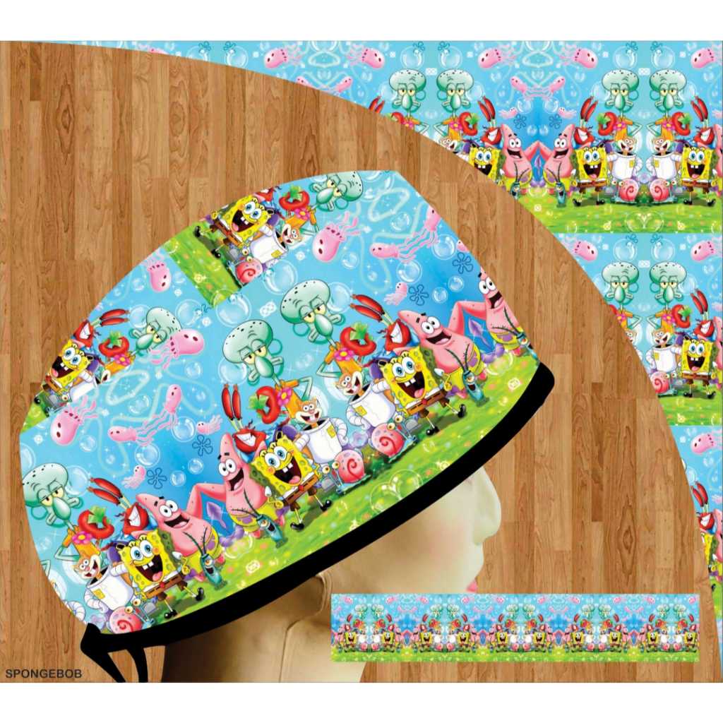 Topi dokter/Scrub hat/Surgical cap/Headcap printing premium spongebob