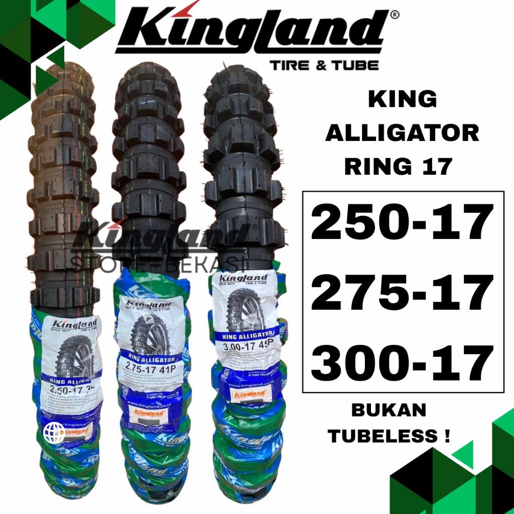 Ban Trail Non Tubeless Kingland Aligator ukuran 250 275 300 Ring 17 untuk motor Bebek