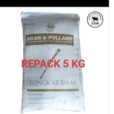 BRAN POLLARD 5kg TONGKAT EMAS - REPACK 5 KG - POLAR TONGKAT EMAS - POLAR PAKAN SAPI - POLAR PAKAN KA