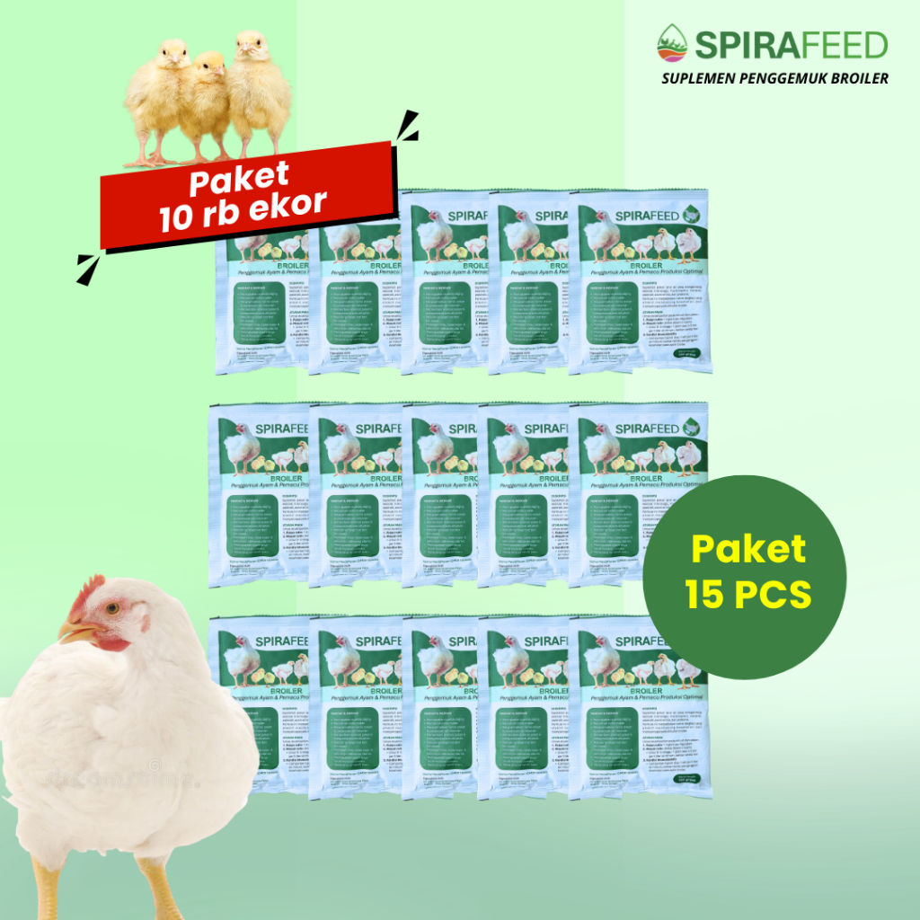 SPIRAFEED Broiler Paket Hemat 15 PCS – Suplemen Pakan Ayam Pedaging | Penggemuk Ayam Broiler