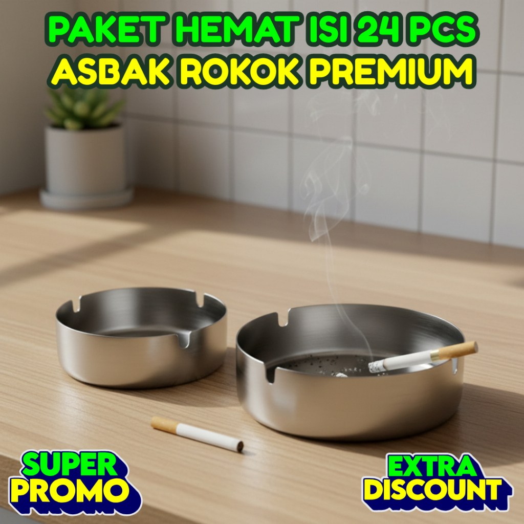 GROSIR PAKET HEMAT isi 24 Asbak Rokok Bulat Stainless Premium Tebal Abu Puntung Rokok