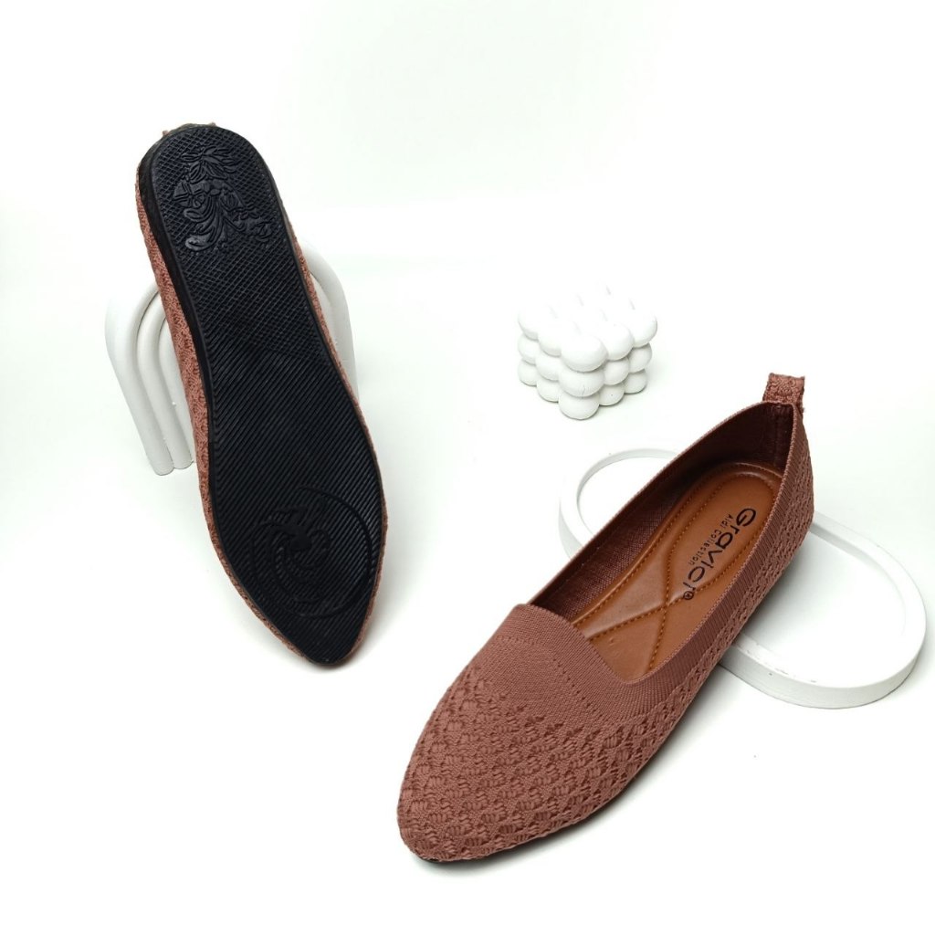 Gravici - Sepatu Wanita Flat Shoes Rajut Slip On Knit Breathable Nyaman Harian Casual Korean Style A