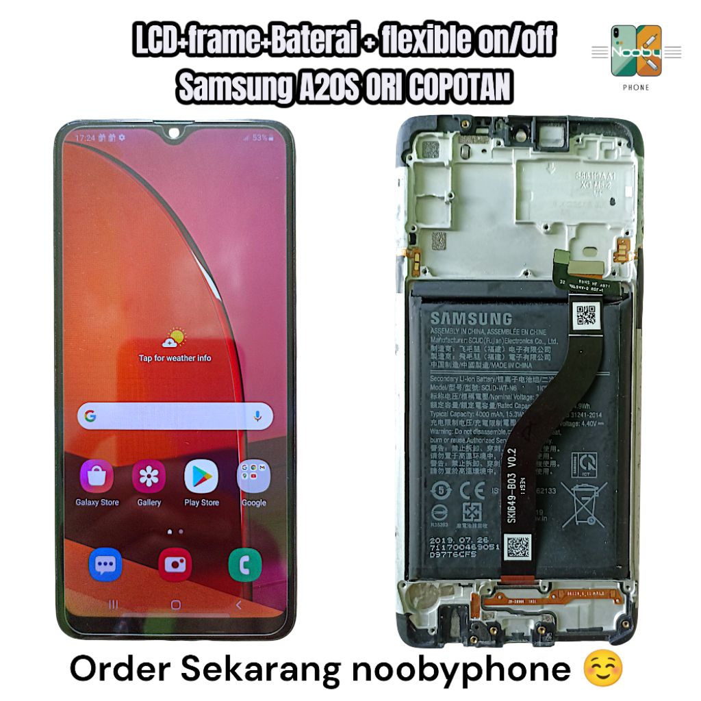 LCD-frame-Baterai + flexible on/off Samsung A20S ORI COPOTAN