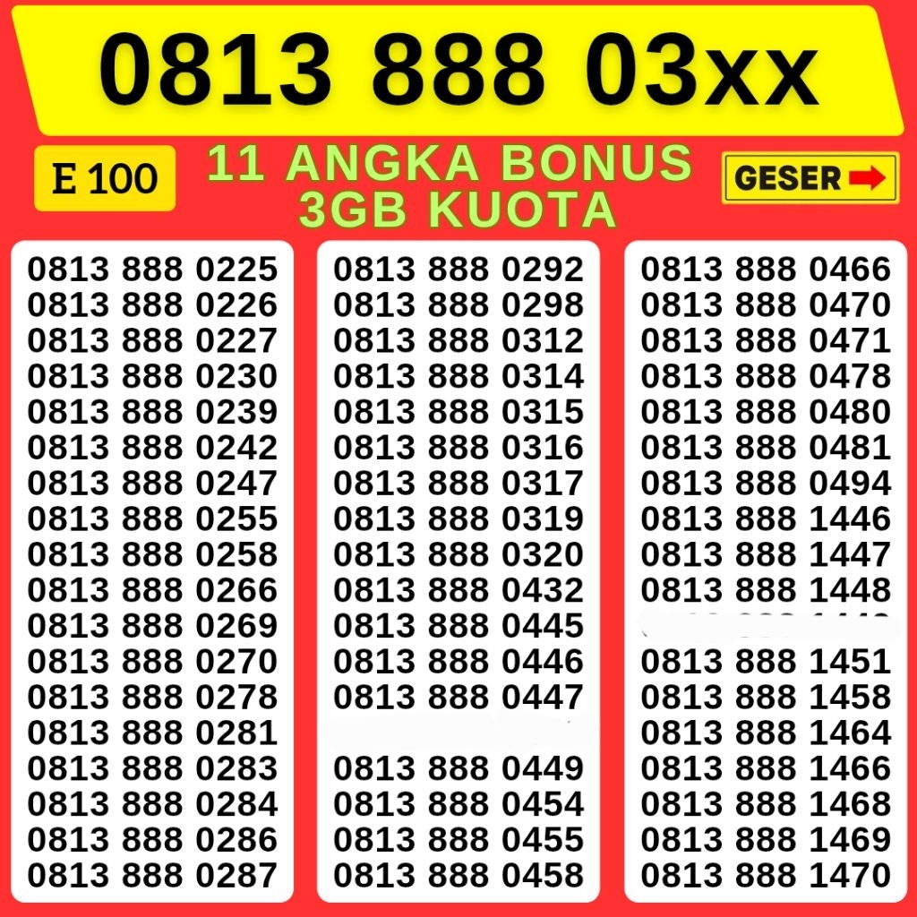 Nomor Cantik Telkomsel 11 ANGKA BONUS 3GB KUOTA Super 888 Kartu Perdana Telkomsel Tsel Red Telkomsel